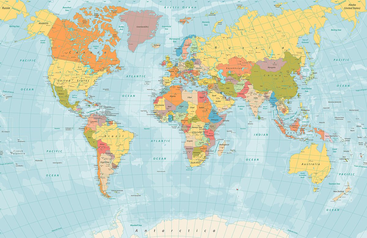 blue-world map-design-Singular design large mural-roll