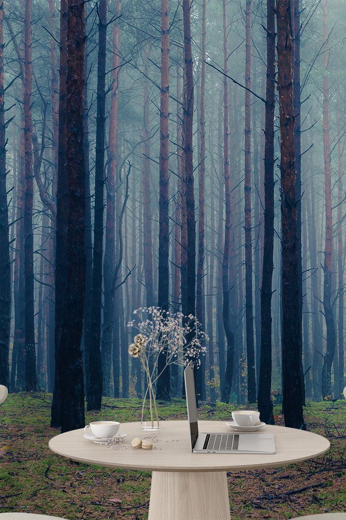 Blue-trees-Singular design large mural-with-side-table