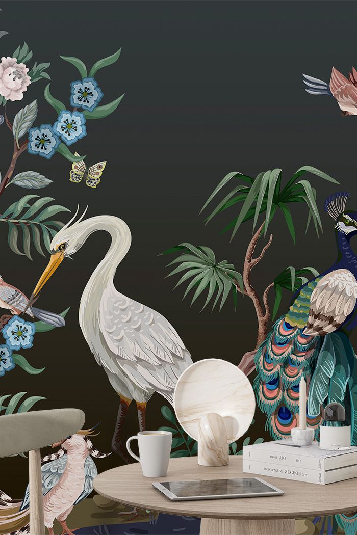 green-birds -Singular design large mural-with-side-table