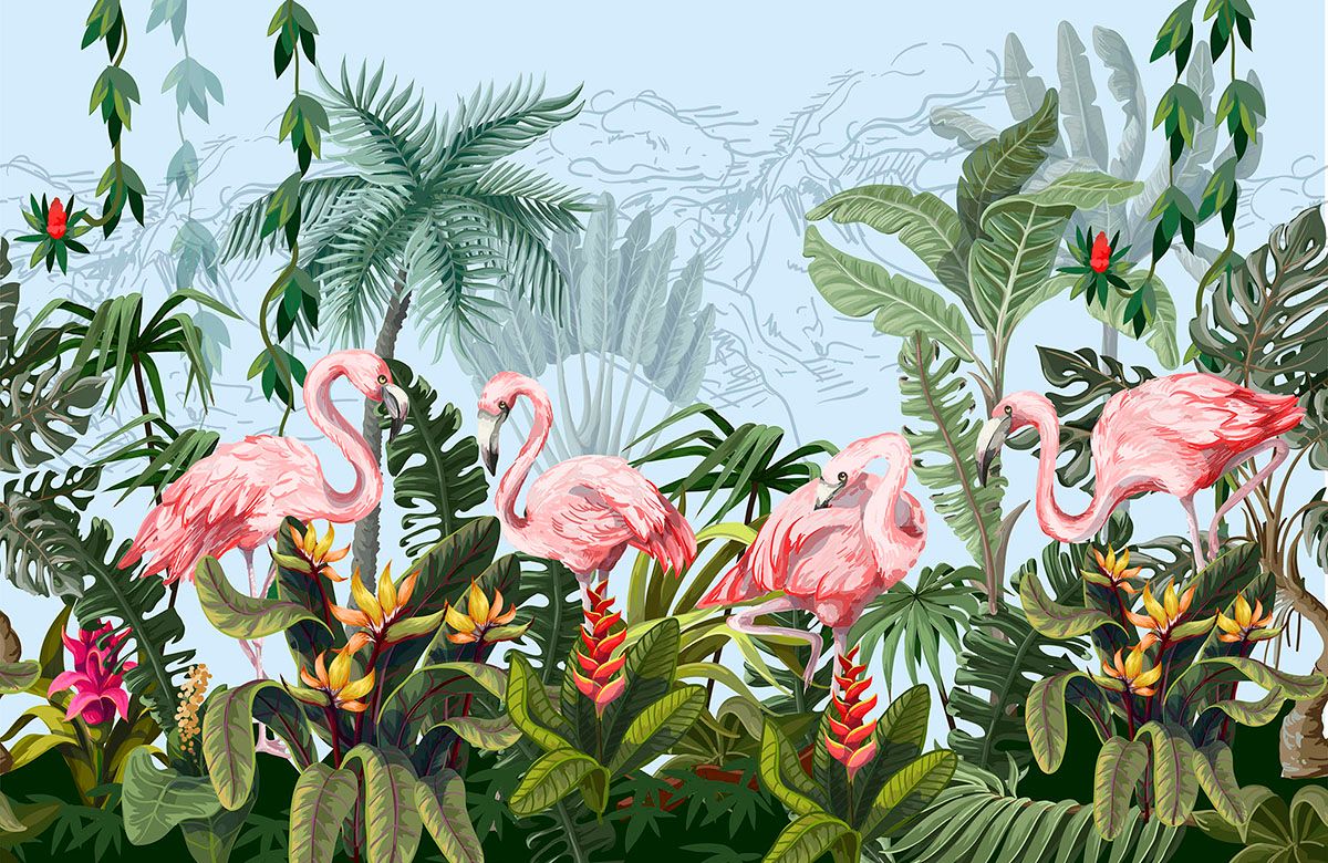 green-flamingo-design-Singular design large mural-roll