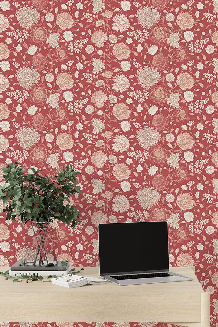 maroon-floral-wallpaper-on-high-wall
