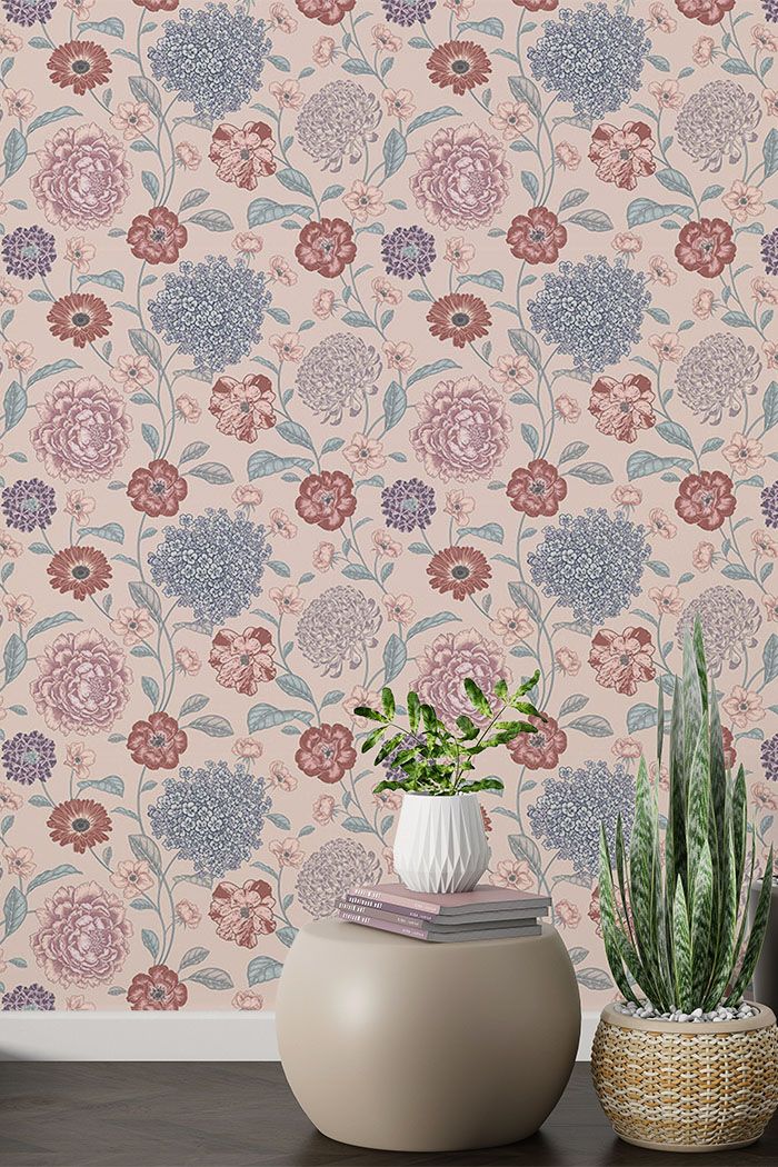 pink-floral-wallpaper-for-walls-on-high-wall
