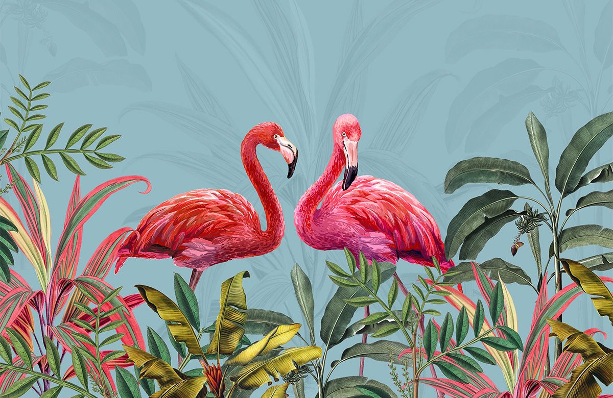 teal-birds-design-Singular design large mural-roll