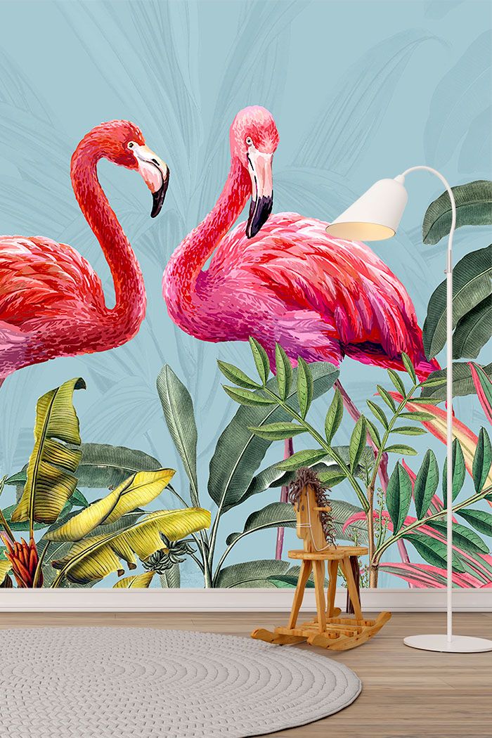 teal-birds-Singular design large mural-with-side-table