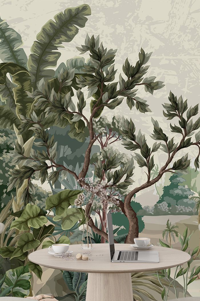 green-forest-Singular design large mural-with-side-table