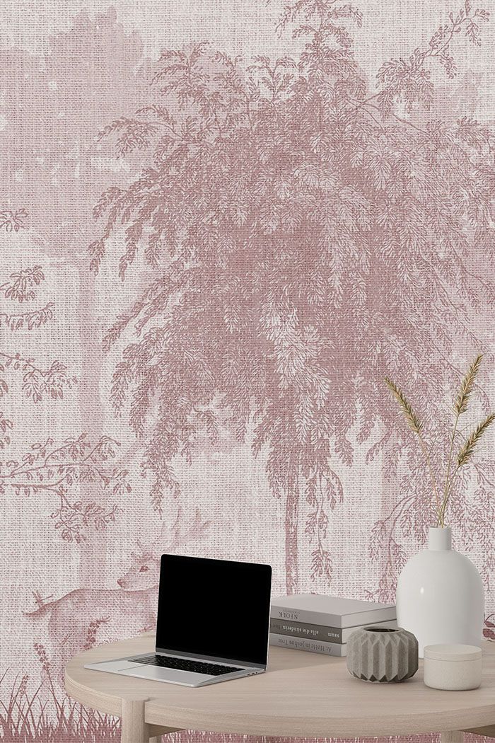 pink-forest-deer-monochrome-wallpaper-tall-view