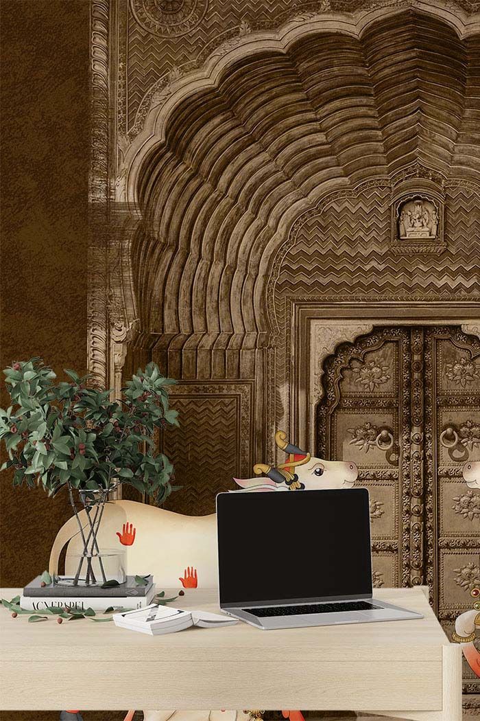 brown-indian-gate-pichwai-wallpaper-wallpaper-detailed