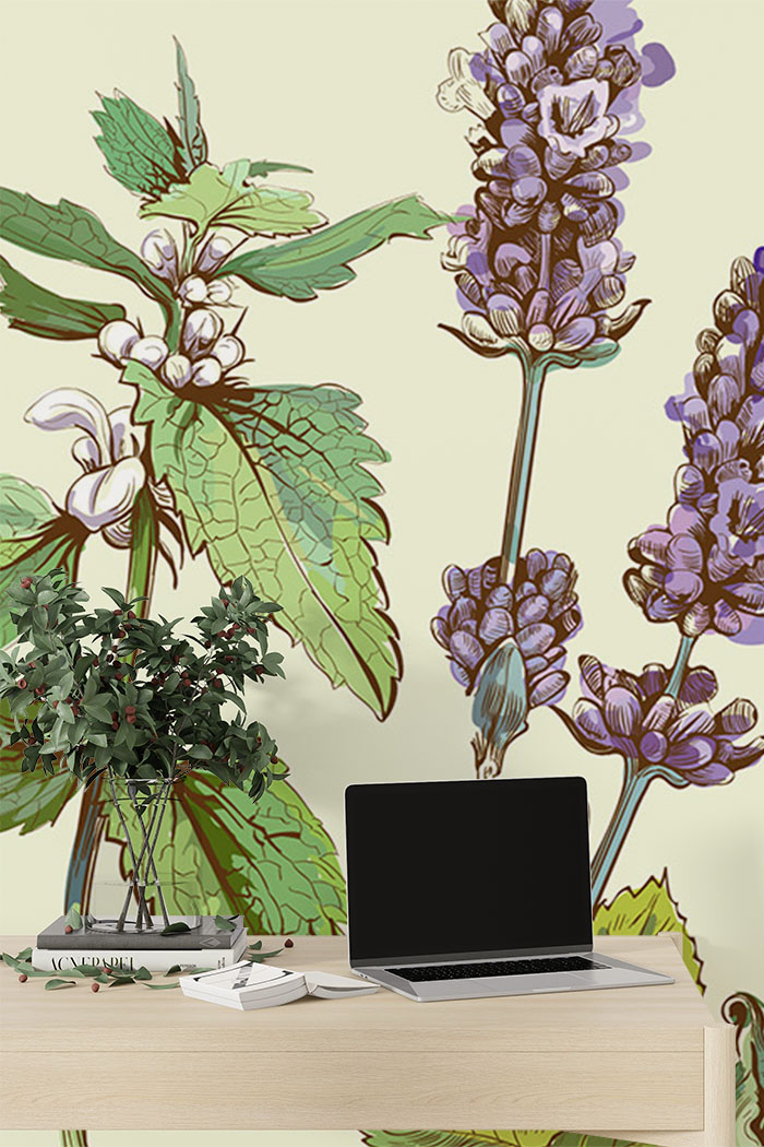 green-flowers-Singular design large mural-with-side-table