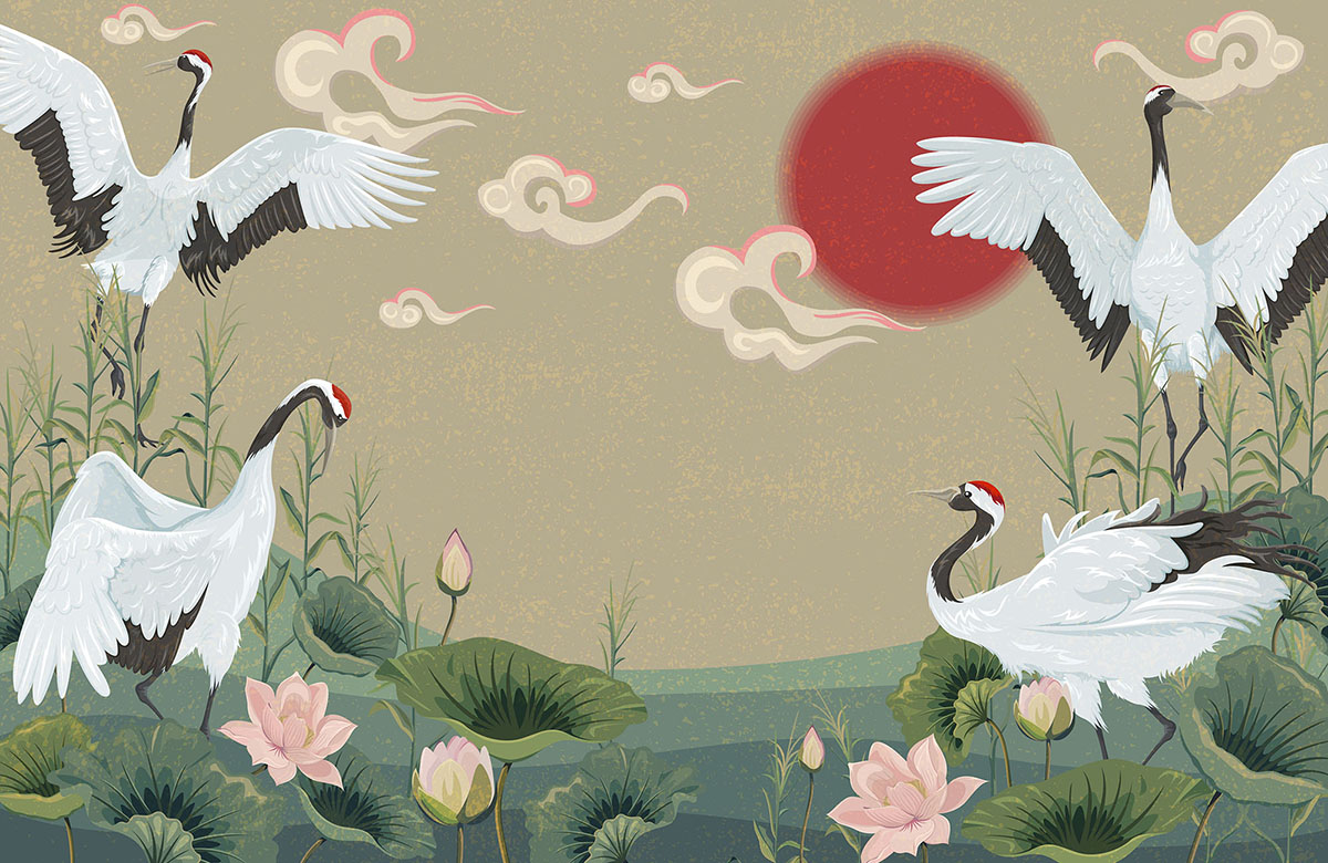 green-cranes-design-Singular design large mural-roll