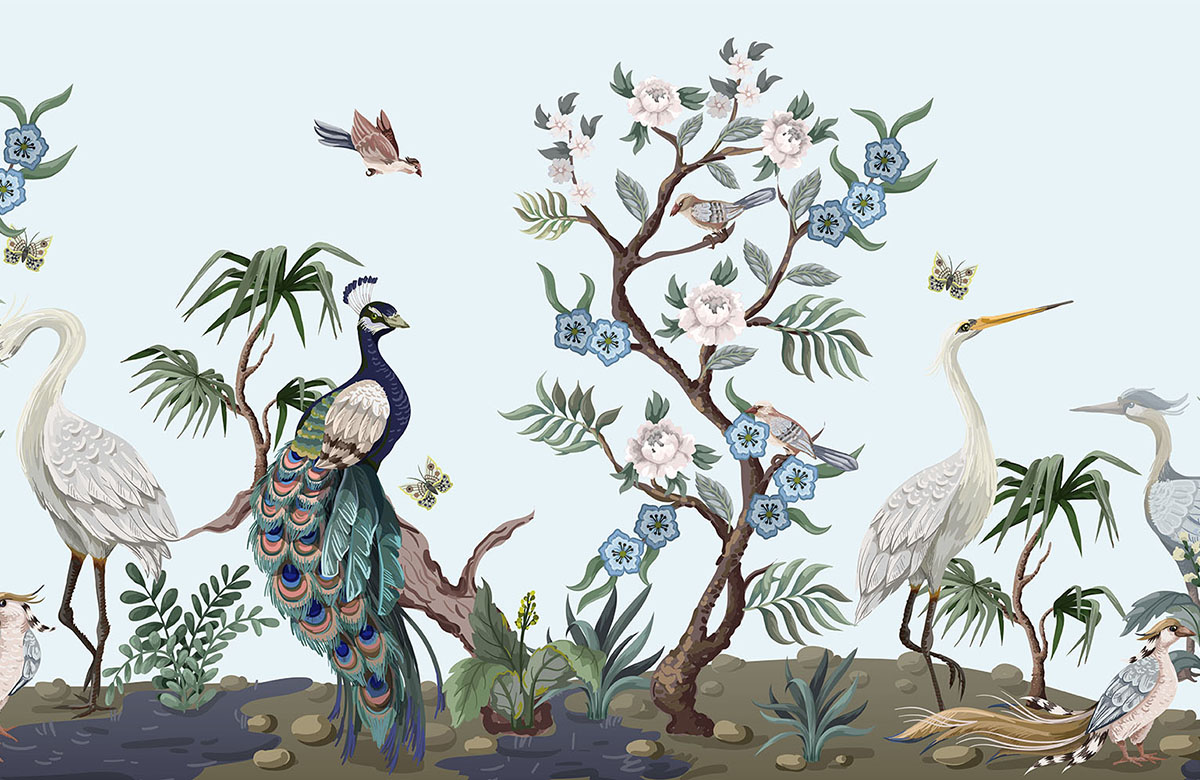 Blue-flowers-design-Singular design large mural-roll