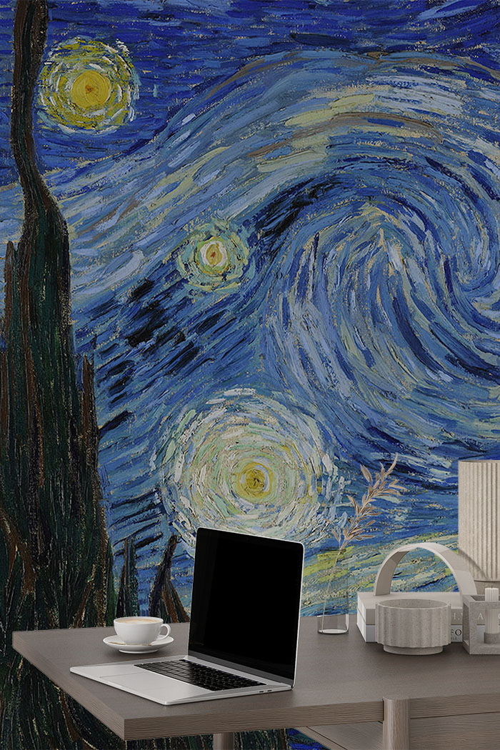 blue-art-Singular design large mural-with-side-table