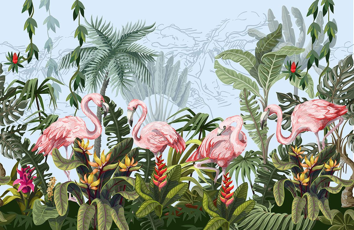 green-flamingo-design-Singular design large mural-roll