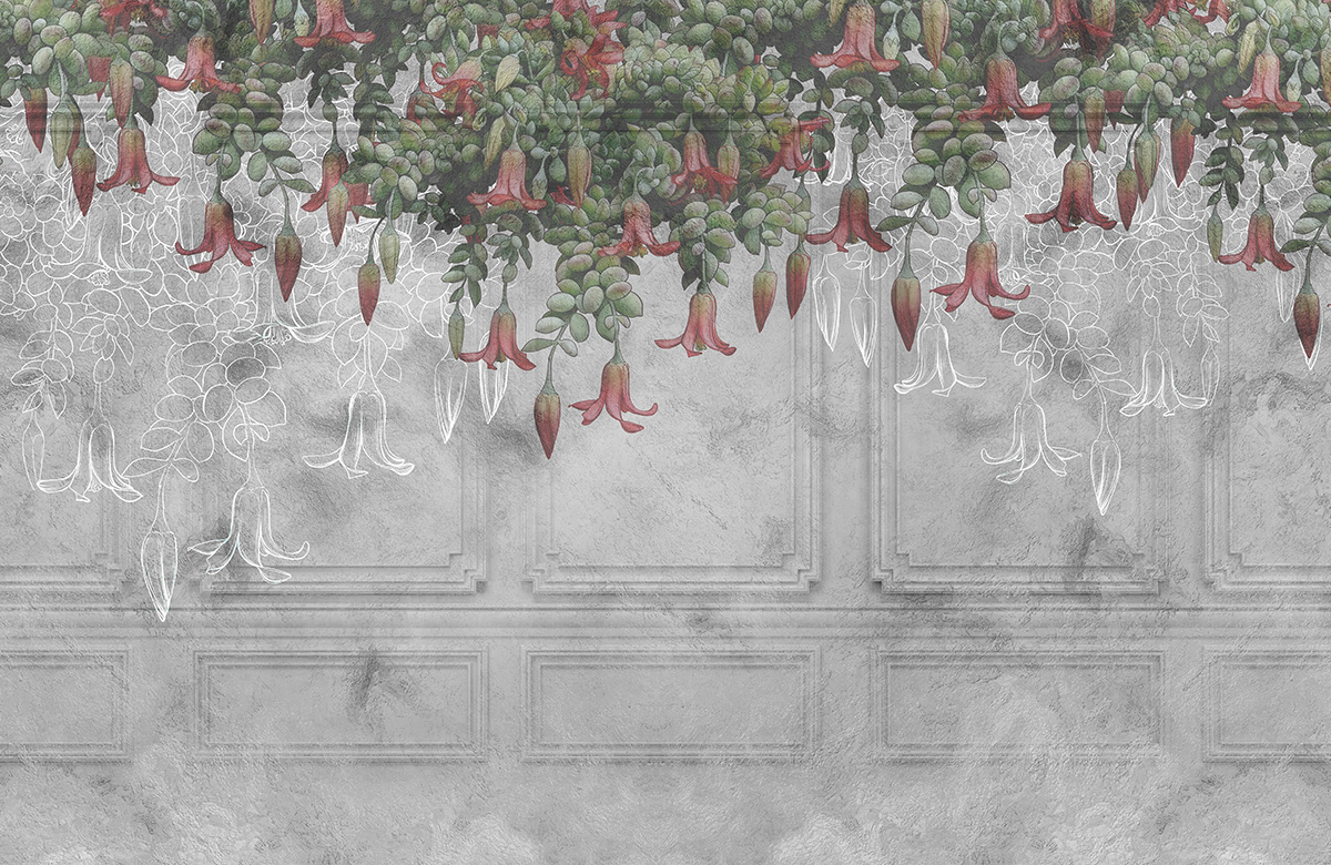 tropical-flowers-hanging-over-wall-moulding-murals-only-image