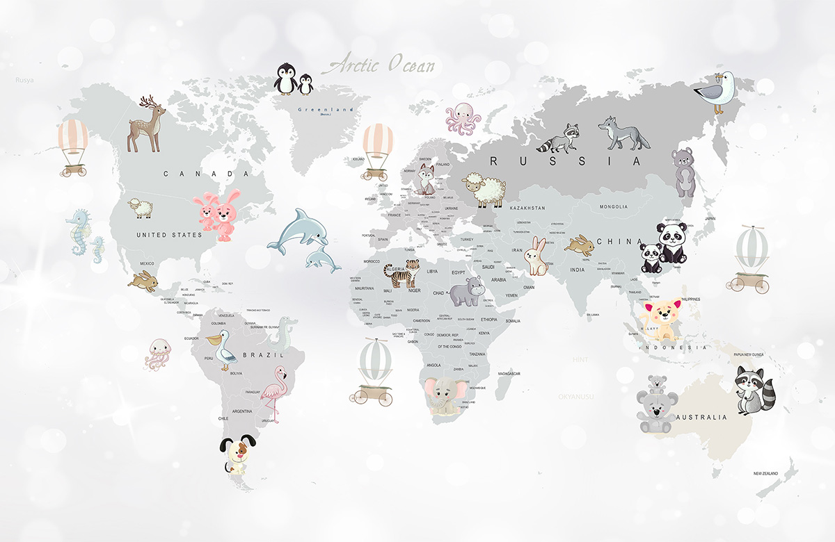 white-world map-design-Singular design large mural-roll