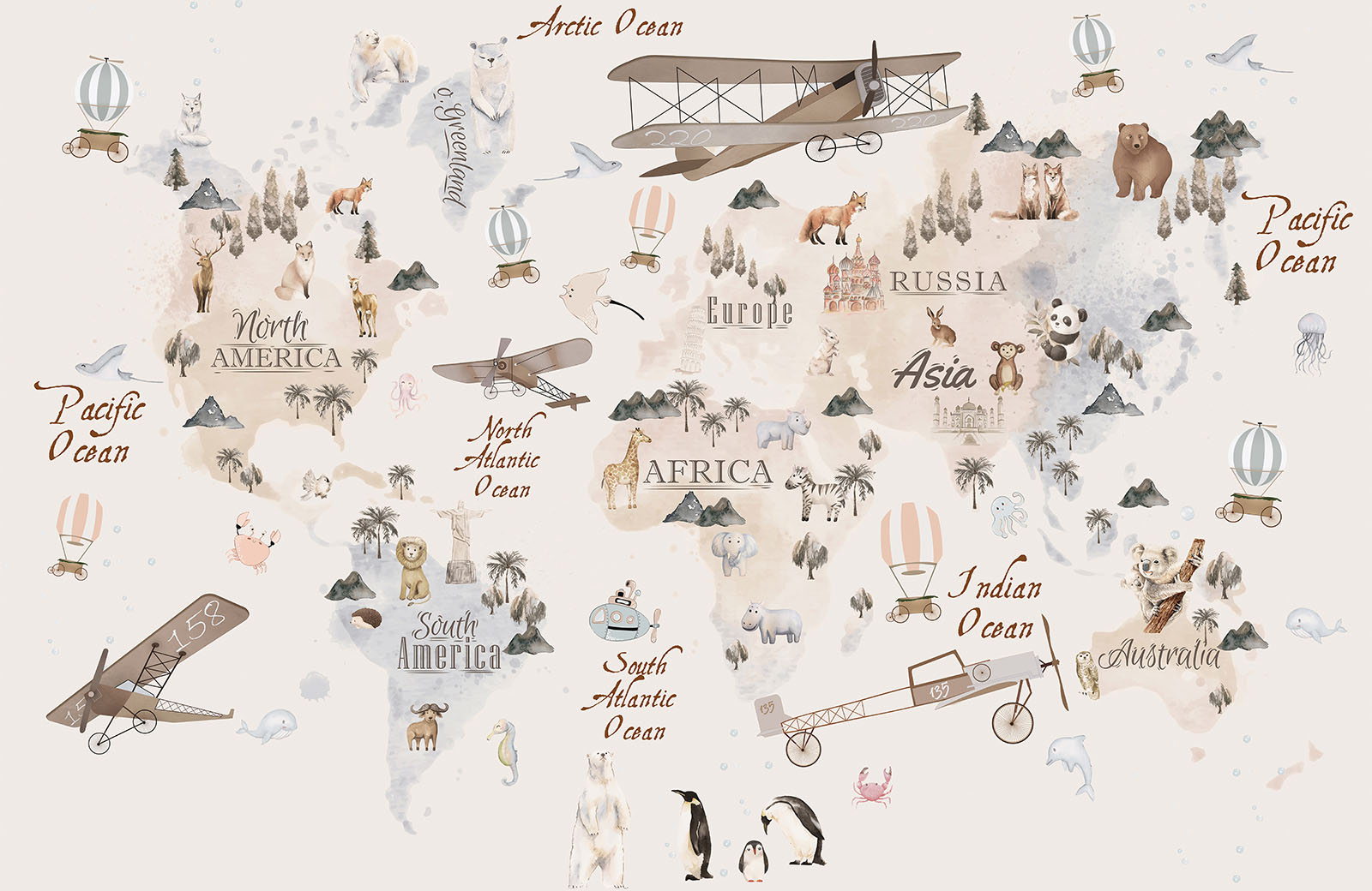 world-map-with-animal-planes-wallpaper-wallpaper-design