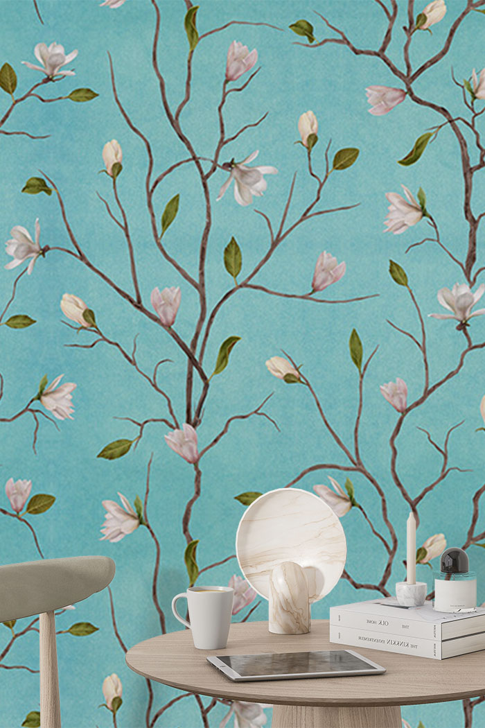 blue-floral-wallpaper-for-walls-on-high-wall